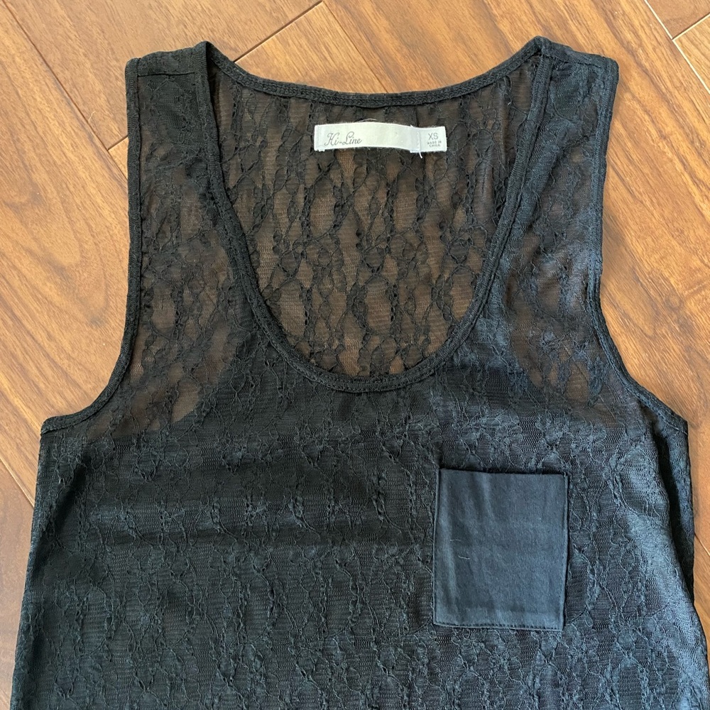 [Hi-Line] Black Lace Racerback Tank Top - Picture 3 of 7